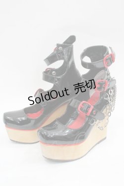 画像3: YOSUKE / ３連ベルトチェーン付木底シューズ 22.5 黒×赤 I-26-03-16-124-PU-SH-TE-ZI