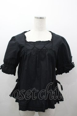 画像1: PINK HOUSE / ハート刺繍半袖ブラウス  黒 I-26-03-16-021-LO-BL-SA-ZI