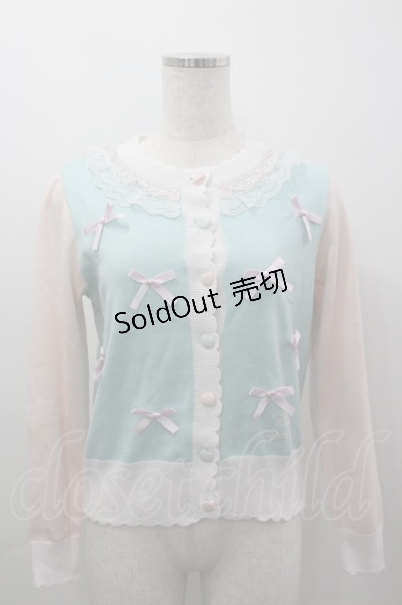 画像1: Nile Perch / リボン&2カラーデザインニットカーディガン  ミントＸピンク I-26-03-16-026-LO-TO-SA-ZI (1)