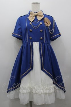 画像1: To Alice / ワッペンブローチ付きミリタリー風ワンピース  ネイビーＸ白 I-26-03-19-039-LO-OP-SA-ZI