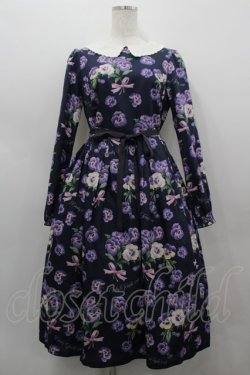 画像1: Emily Temple cute / Pansy ribbonワンピース  黒 I-26-03-19-041-ET-OP-SA-ZI