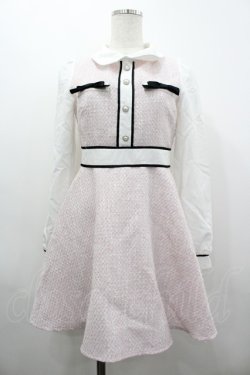 画像1: evelyn / ツイードリボン切替ワンピース  ピンクＸ白Ｘ黒 I-26-03-19-056-LO-OP-SA-ZI