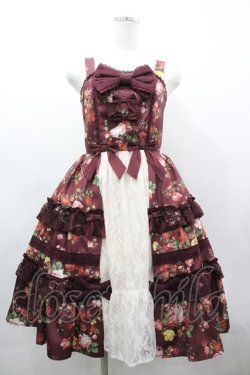 画像1: axes femme kawaii / アンティークローズ柄ジャンパースカート M ボルドー I-26-03-19-078-AX-OP-SA-ZI