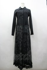 h.NAOTO / チュールZIP切替ロングジャケット  黒Ｘ白 I-26-03-19-086-HN-CO-SA-ZI