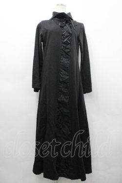 画像1: gouk / フロント編み上げハイネック長袖ワンピース  黒 I-26-03-19-088-GO-OP-SA-ZI