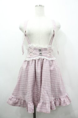 画像1: DearMyLove / はしごレースアップフリルハートスカート  ピンクＸ白チェック I-26-03-19-089-EL-SK-SA-ZI