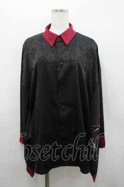 画像1: REZEN / 金剛力士プリント和袖シャツ M 黒Ｘ赤 I-26-03-19-010-LO-BL-SA-ZI