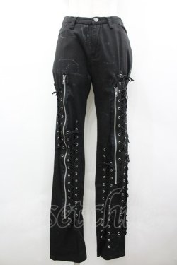 画像1: h.ANARCHY / フロント編み上げZIPパンツ  黒 I-26-03-19-102-HN-PA-SA-ZI