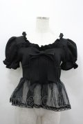 lilLilly / ワッフルリボンオーガンジーフリルトップス F 黒 I-26-03-19-016-LO-BL-TE-ZI