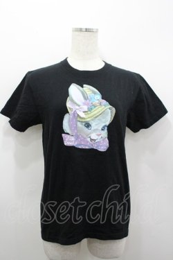 画像1: Nile Perch / うさぎプリント襟カットソー  黒 I-26-03-19-019-LO-TO-TE-ZI