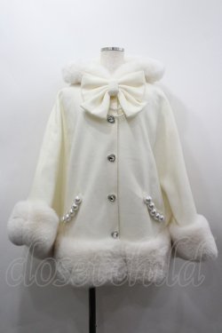 画像1: Princess Melody / リボン付きボリュームファーフードケープコート  白 I-26-03-19-027-EL-CO-SA-ZI