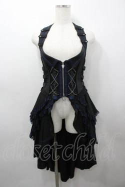 画像1: Ozz oneste / 薔薇刺繍ロングベスト  黒×青 I-26-03-23-059-OO-TO-TE-ZI