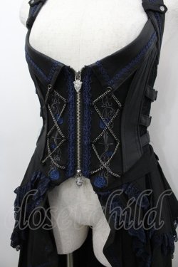 画像2: Ozz oneste / 薔薇刺繍ロングベスト  黒×青 I-26-03-23-059-OO-TO-TE-ZI