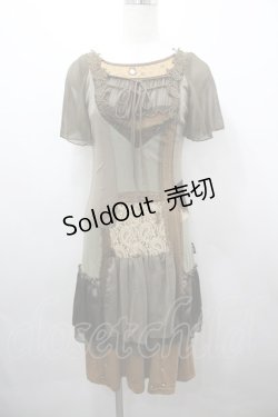 画像1: OZZ ANGELO / チュール袖重ねワンピース  カーキｘブラウン I-26-03-23-060-OO-OP-SA-ZI