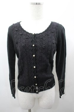 画像1: axes femme / レース＆ローズニットカーディガン  黒 I-26-03-23-009-AX-TO-SA-ZI