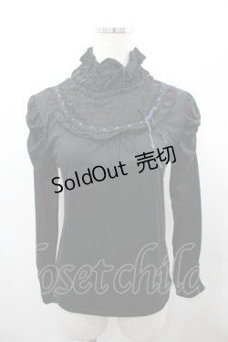 画像1: axes femme / はしごレースリボンハイネックカットソー  黒 I-26-03-23-010-AX-TO-SA-ZI