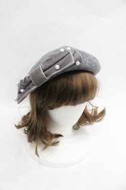 画像1: m petit by misako / AMリボンバスクベレー  グレー I-26-03-23-108-LO-AC-SA-ZI