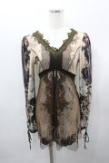 OZZ ANGELO / 絵画総柄チュール重ねカットソー  ブラウン I-26-03-23-026-OO-TO-SA-ZI
