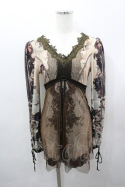 画像1: OZZ ANGELO / 絵画総柄チュール重ねカットソー  ブラウン I-26-03-23-026-OO-TO-SA-ZI