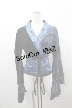 画像1: Qutie Frash / ドラゴン着物袖ちりめんトップス  黒×ブルー I-26-03-23-028-QU-TO-TE-ZI