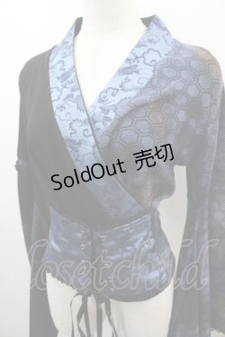 画像2: Qutie Frash / ドラゴン着物袖ちりめんトップス  黒×ブルー I-26-03-23-028-QU-TO-TE-ZI