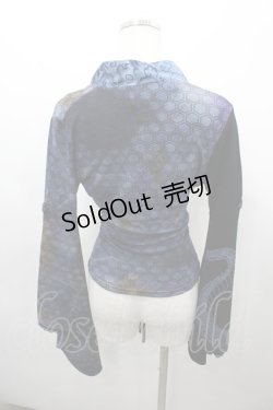 画像3: Qutie Frash / ドラゴン着物袖ちりめんトップス  黒×ブルー I-26-03-23-028-QU-TO-TE-ZI