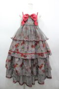 薄暑之毎 / チェリー総柄段フリルジャンパースカート S グレーＸ赤 I-26-03-25-043-LO-OP-SA-ZI