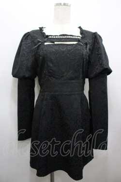 画像1: Ank Rouge / パール&ジャガードデザインワンピース  黒Ｘ白 I-26-03-25-048-CA-OP-SA-ZI