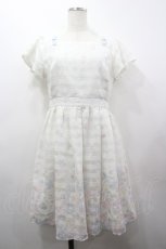 画像1: LODISPOTTO / フラワーチェック透かしプリント半袖ワンピース  白 I-26-03-25-051-LO-OP-SA-ZI (1)