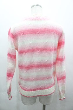 画像2: Nile Perch / ボーダーラインストーンニットカーディガン  ピンクＸ白 I-26-03-25-006-LO-TO-SA-ZI