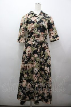 画像1: INGEBORG / 薔薇総柄半袖ワンピース  黒ＸピンクＸ緑 I-26-03-25-069-LO-OP-SA-ZI