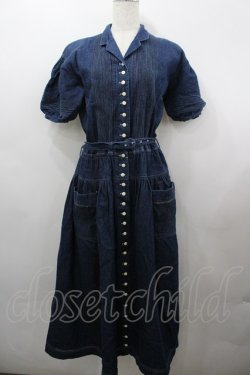 画像1: INGEBORG / フロントピンタック半袖デニムワンピース  黒 I-26-03-25-071-LO-OP-SA-ZI