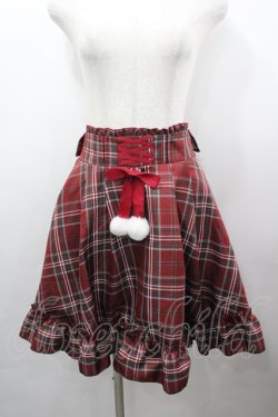 画像1: Amavel / ファーポン付きチェックフリルスカート  赤チェックＸ白 I-26-03-25-078-CA-SK-SA-ZI