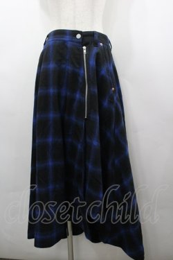 画像1: RNA / チェックサイドZIPロングスカート  ブルー I-26-03-25-086-PU-SK-SA-ZI