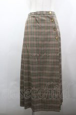 画像1: INGEBORG / フロントボタンチェックスカート  ブラウン I-26-03-25-090-LO-SK-SA-ZI (1)
