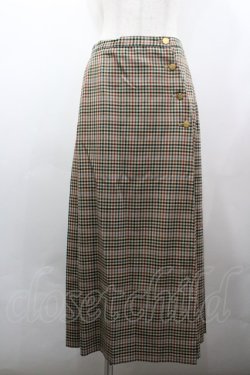 画像1: INGEBORG / フロントボタンチェックスカート  ブラウン I-26-03-25-090-LO-SK-SA-ZI