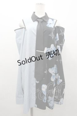 画像1: TRAVAS TOKYO / ベアプリントZIPシャツ  サックスＸ黒 I-26-03-25-010-PU-BL-SA-ZI