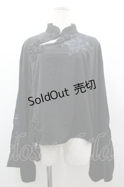 画像1: AdaNous / 咲き誇る チャイナ風ブラウス  黒 I-26-03-25-011-PU-BL-SA-ZI