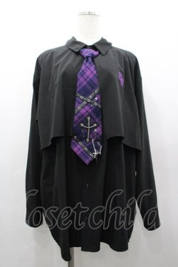 画像1: TRAVAS TOKYO / チェックネクタイ長袖シャツ  黒Ｘパープルチェック I-26-03-25-012-PU-BL-SA-ZI