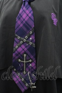 画像3: TRAVAS TOKYO / チェックネクタイ長袖シャツ  黒Ｘパープルチェック I-26-03-25-012-PU-BL-SA-ZI