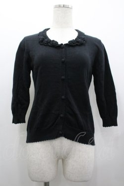 画像1: PINK HOUSE / 雛菊モチーフニットカーディガン  黒 I-26-03-25-027-LO-TO-SA-ZI