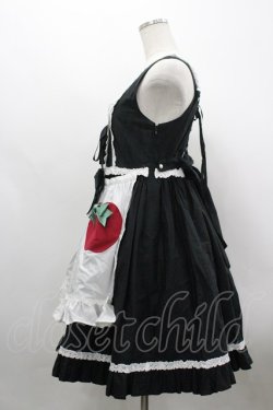 画像2: BABY,THE STARS SHINE BRIGHT / Snow White りんごのエプロンジャンパースカート  黒×白 I-26-03-30-030-BA-OP-TE-ZI