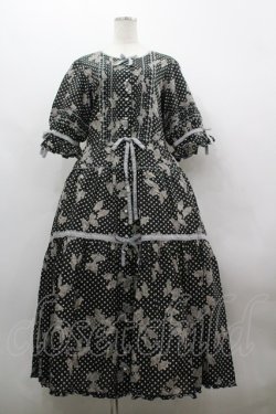 画像1: PINK HOUSE / 水玉りぼんプリントワンピース  黒 I-26-03-30-049-LO-OP-SA-ZI