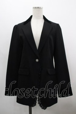 画像1: axes femme / ベロア使いロングジャケット M 黒 I-26-03-30-010-AX-JA-TE-ZI