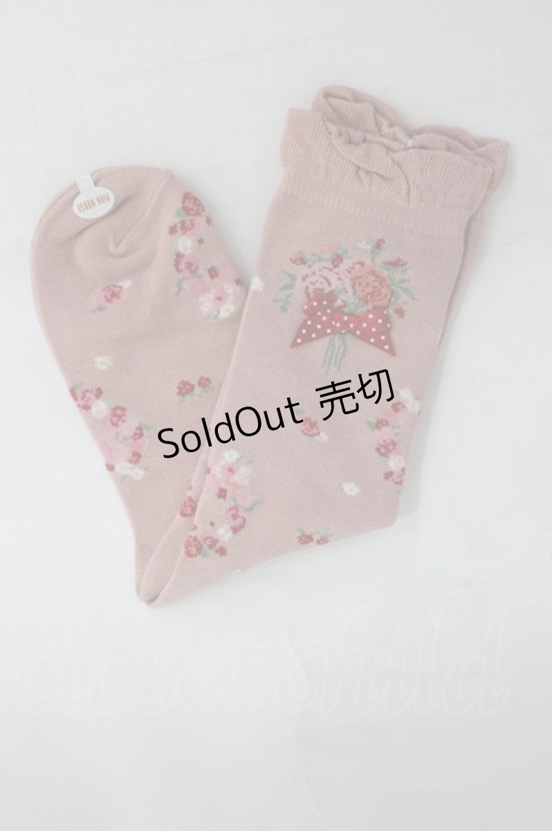 画像1: PINK HOUSE / リボンブーケ柄ソックス  ピンク I-26-03-30-097-LO-ZA-SA-ZI (1)