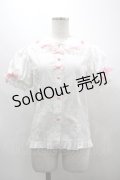 Antique Cat / はしごレースリボン半袖ブラウス  白Ｘピンク I-26-03-30-014-LO-BL-SA-ZI