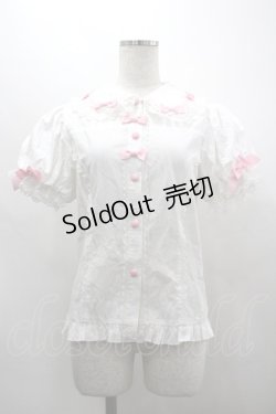 画像1: Antique Cat / はしごレースリボン半袖ブラウス  白Ｘピンク I-26-03-30-014-LO-BL-SA-ZI
