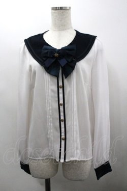 画像1: Amavel / セーラー襟長袖ブラウス  白Ｘネイビー I-26-03-30-015-CA-BL-SA-ZI