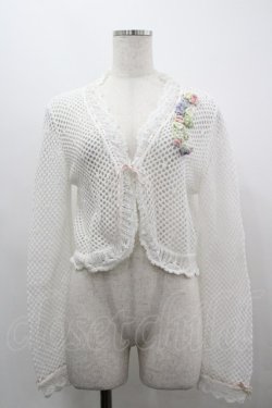 画像1: PINK HOUSE / スイートピーモチーフ付き透かし編みカーディガン  白 I-26-03-30-019-LO-TO-SA-ZI
