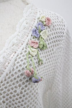 画像3: PINK HOUSE / スイートピーモチーフ付き透かし編みカーディガン  白 I-26-03-30-019-LO-TO-SA-ZI